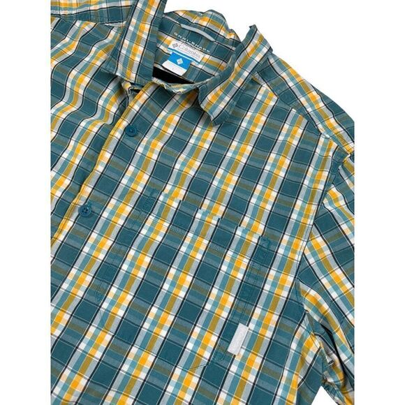 Columbia Men's Omni-Shade Short Sleeve Plaid Shirt Size L Sun Protection 100% Co - Picture 2 of 10